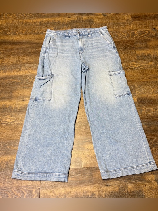 American Eagle Outfitters Denim - American Eagle Super High Rise Baggy Wide Leg Jeans Womens 16 Cargo Blue Stretch